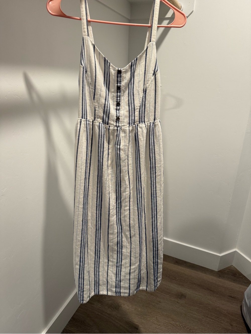Old Navy White and Blue Striped Button-Front Midi Dress